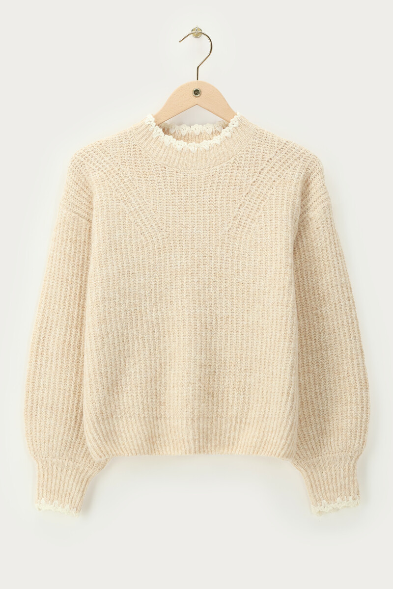 Beige knitted sweater with crochet details | My Jewellery