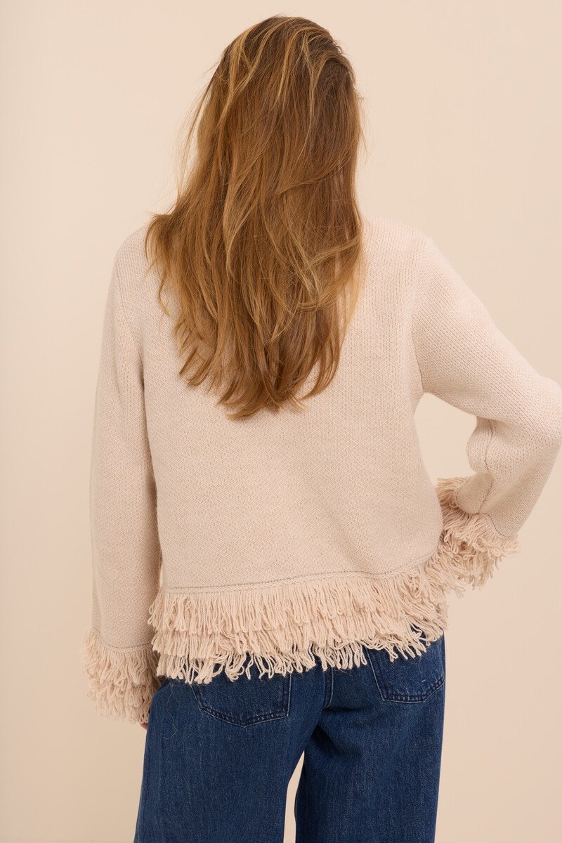 Beige knitted sweater with fringes | My Jewellery