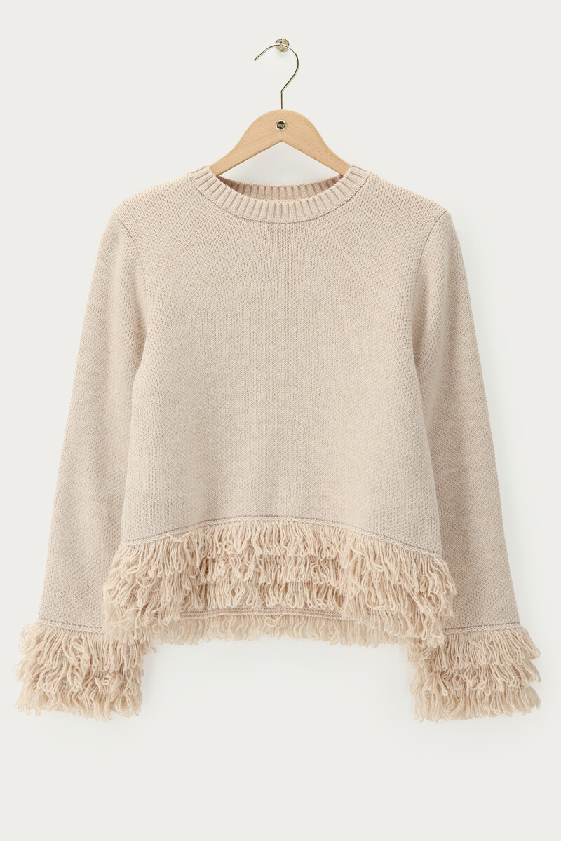 Beige knitted sweater with fringes | My Jewellery
