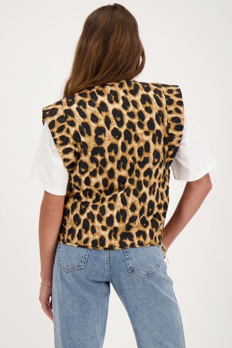 Beige leopard print gilet with bows | My Jewellery