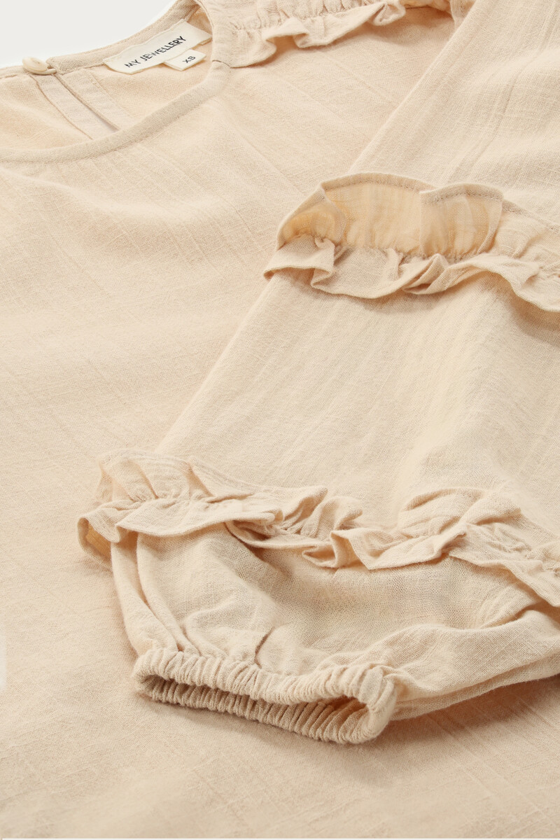 Beige linen-look top with ruffles | My Jewellery