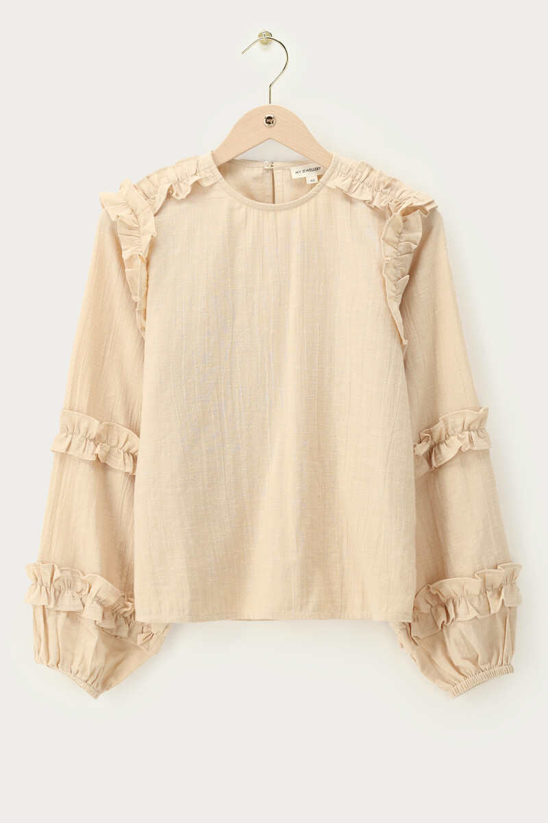 Beige linen-look top with ruffles | My Jewellery