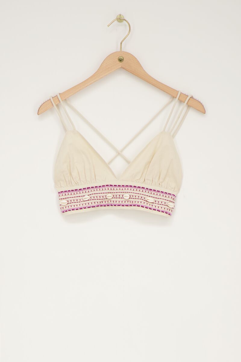 Beige linen look bralette with shells | My Jewellery