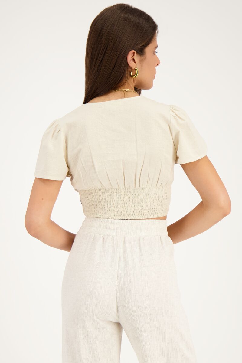 Beige linen look top with scallops | My Jewellery