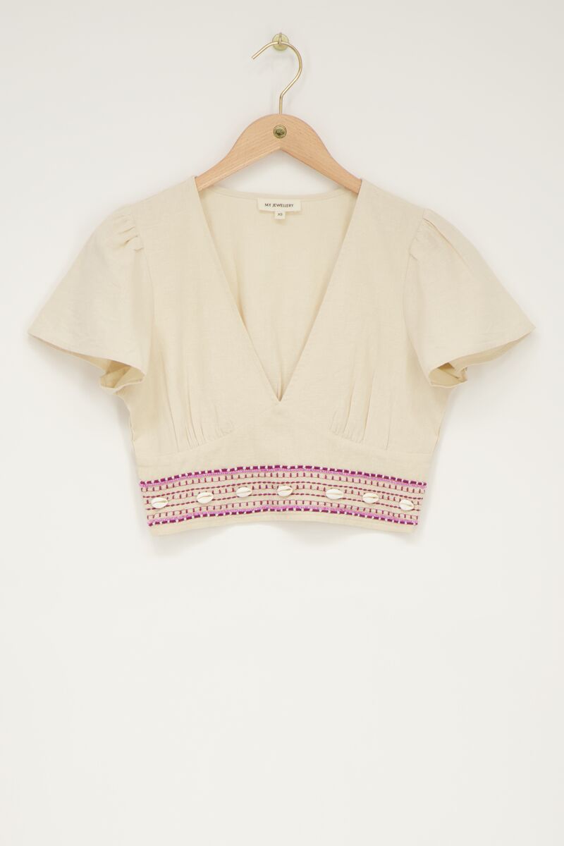 Beige linen look top with scallops | My Jewellery