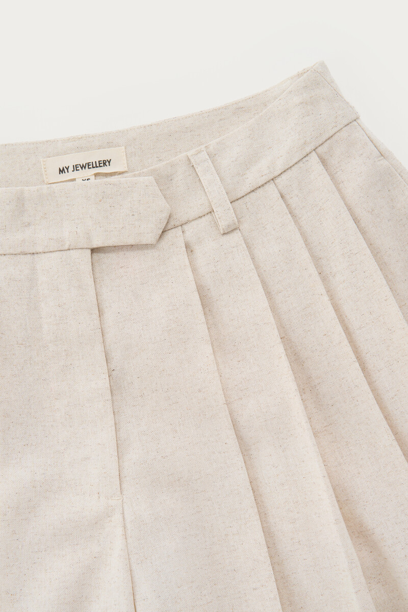 Beige linen look trousers with pleats | My Jewellery