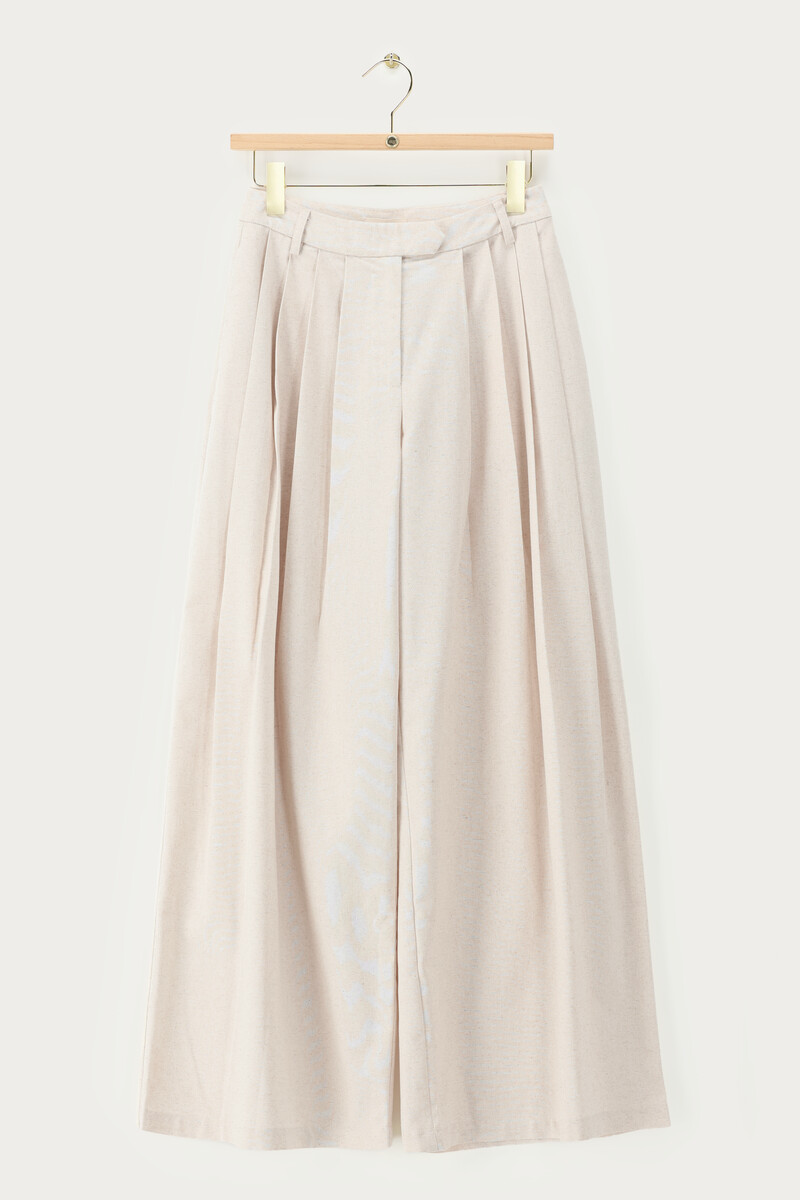 Beige linen look trousers with pleats | My Jewellery