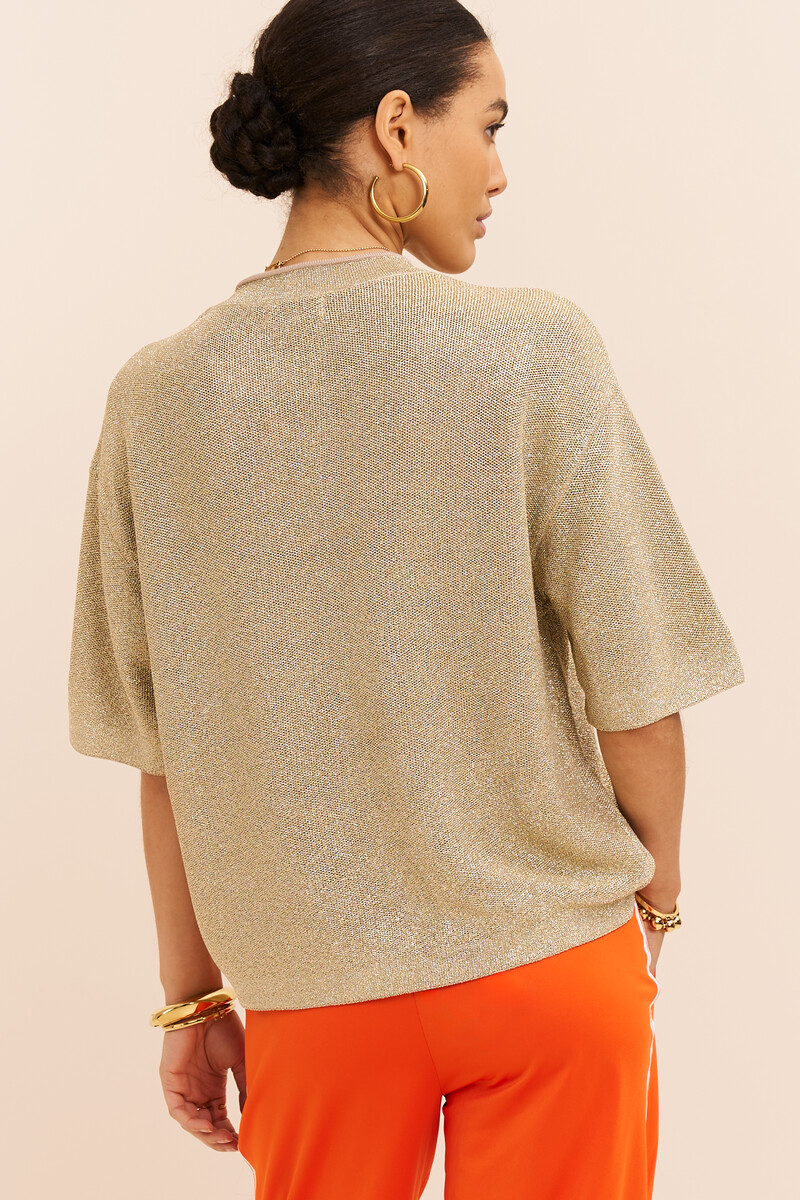 Beige lurex top with round neckline | My Jewellery