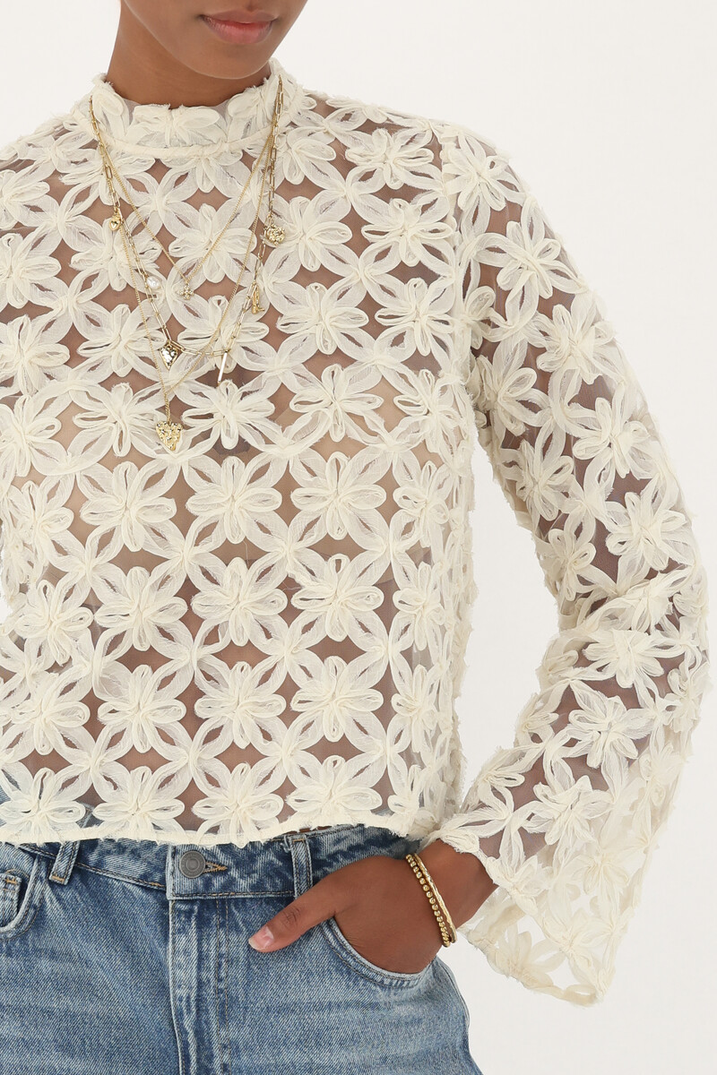 Beige mesh top with flowers | My Jewellery