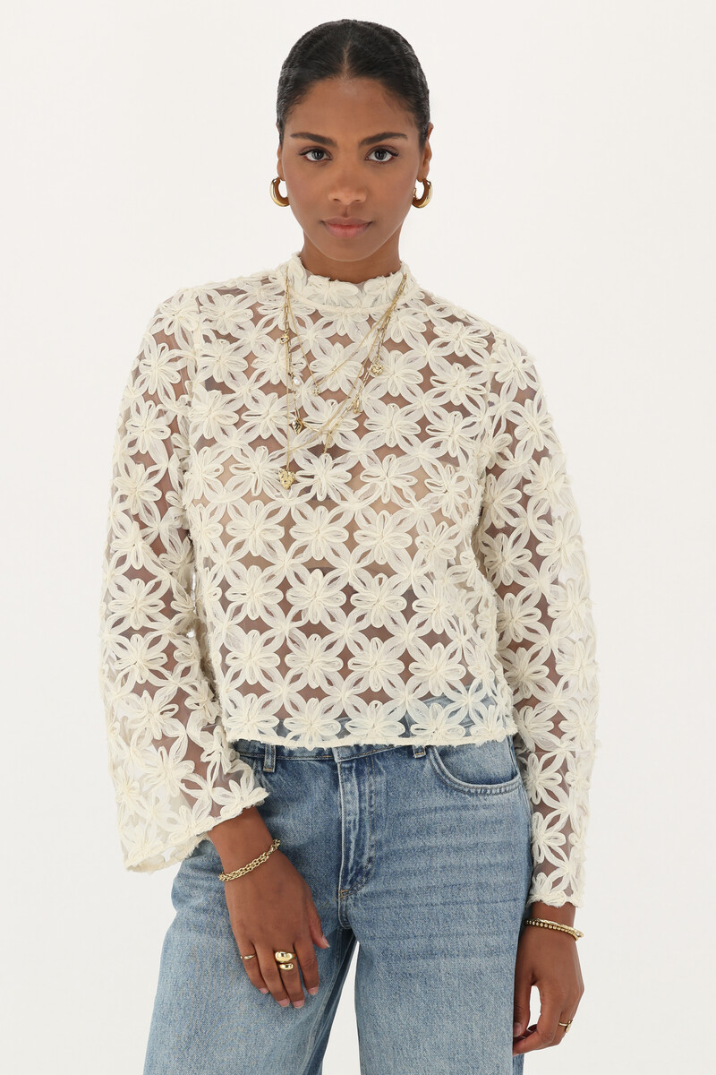 Beige mesh top with flowers | My Jewellery
