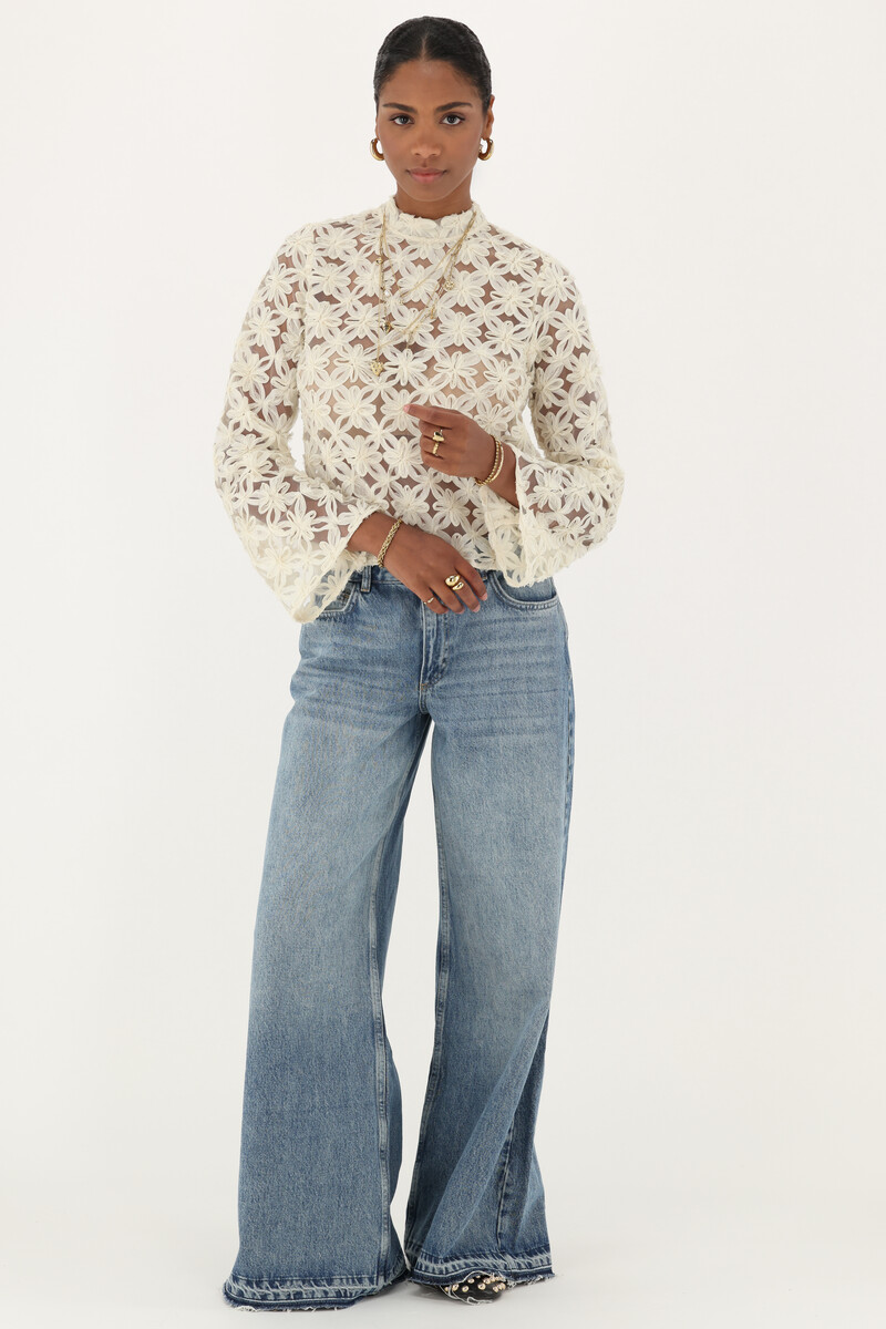 Beige mesh top with flowers | My Jewellery