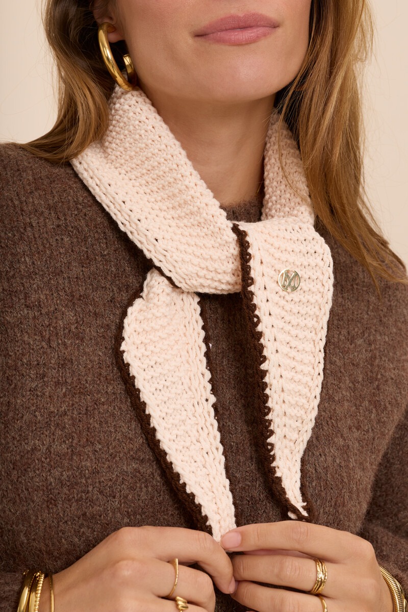 Beige mini knitted scarf with contrasting edge | My Jewellery