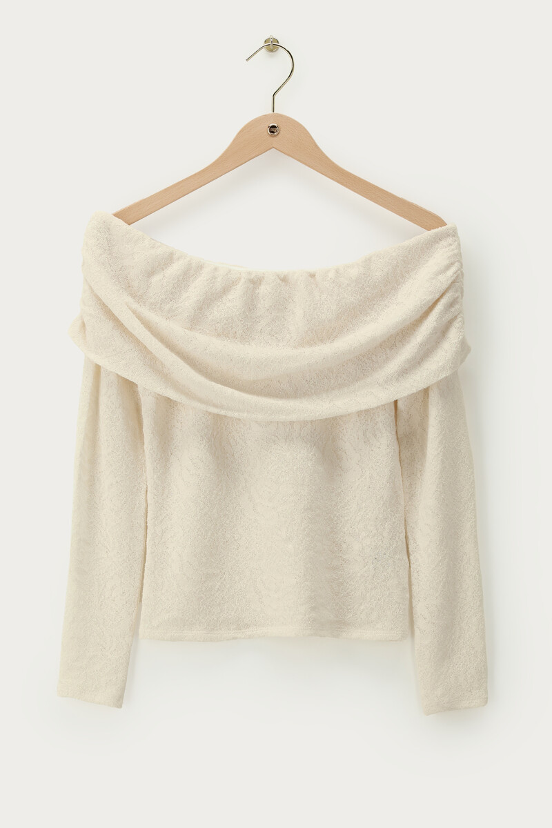 Beige off-shoulder textured top | My Jewellery