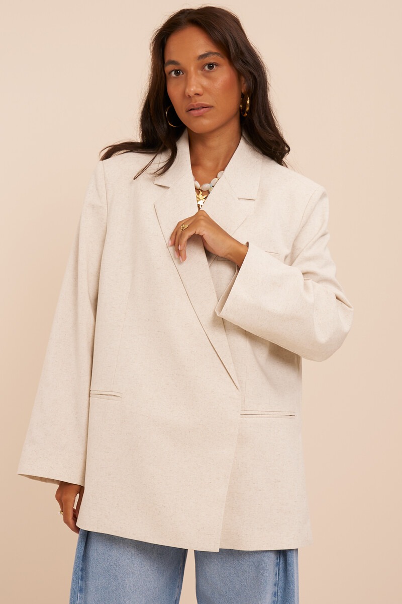 Beige oversized blazer in linen look | My Jewellery
