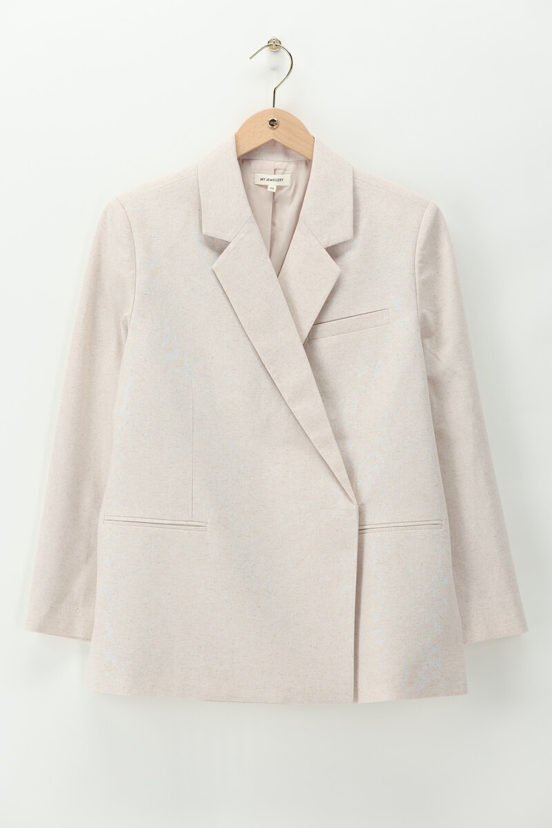 Beige oversized blazer in linen look