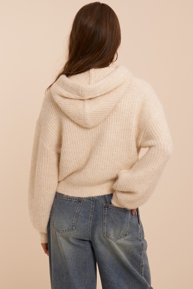 Beige oversized knitted sweater with hood | My Jewellery