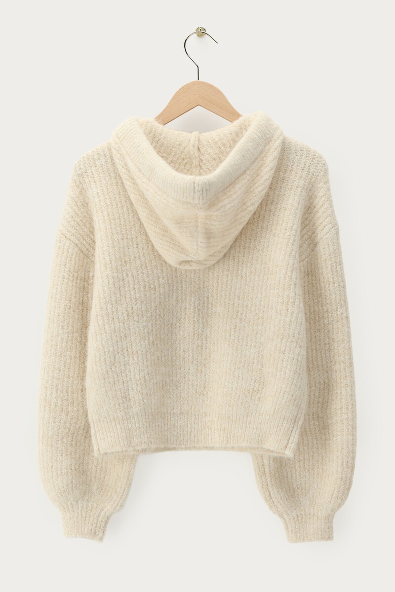 Beige oversized knitted sweater with hood | My Jewellery