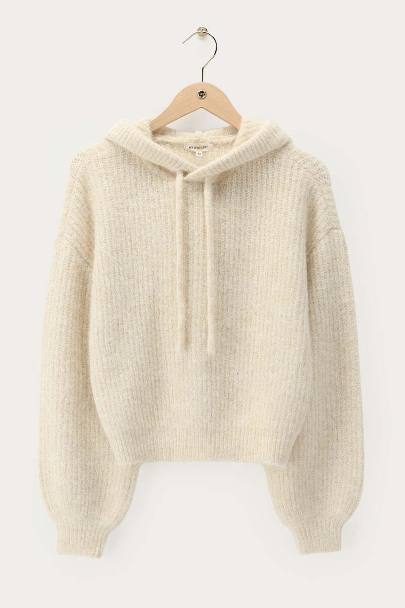 Beige oversized knitted sweater with hood | My Jewellery