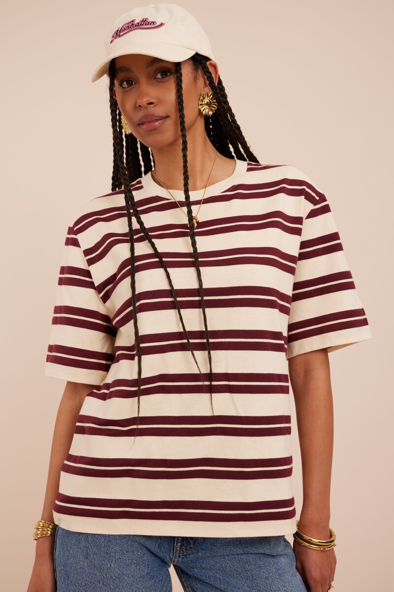 Beige oversized T-shirt with stripes | My Jewellery