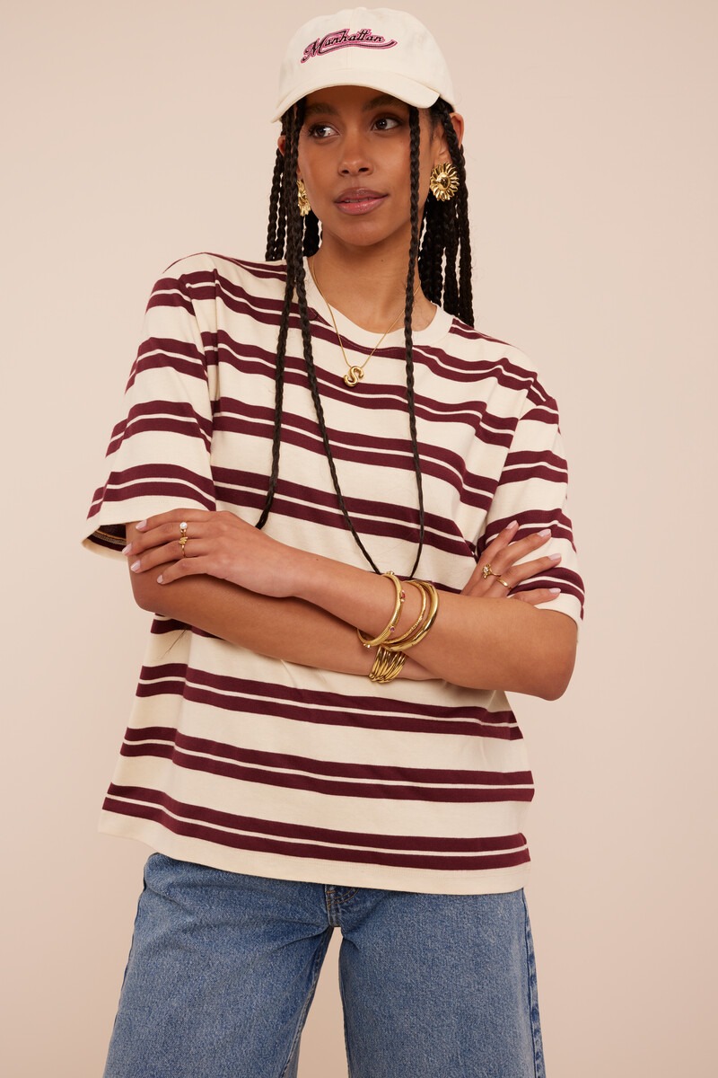 Beige oversized T-shirt with stripes | My Jewellery