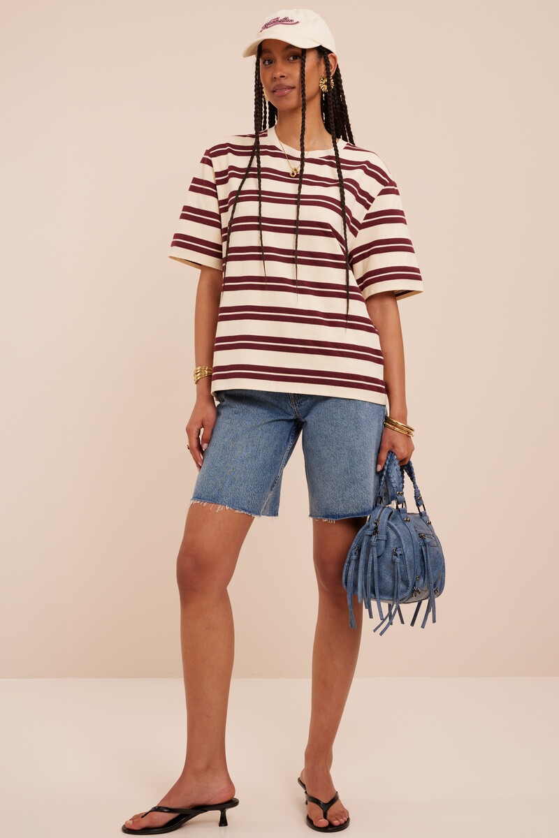 Beige oversized T-shirt with stripes | My Jewellery