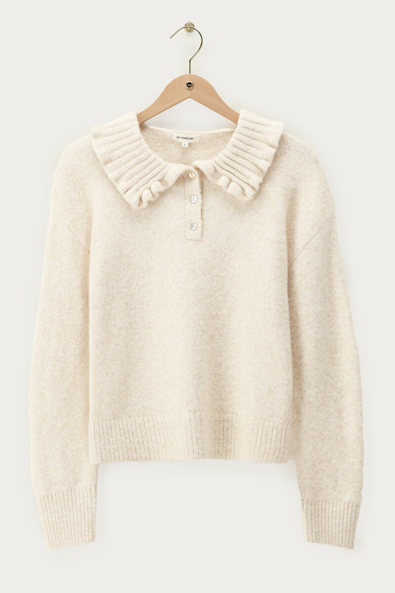 Beige polo sweater with ruffle collar | My Jewellery