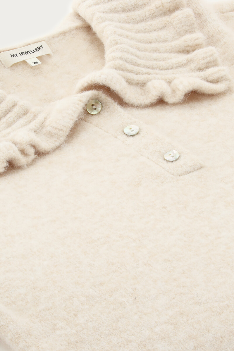Beige polo sweater with ruffle collar | My Jewellery
