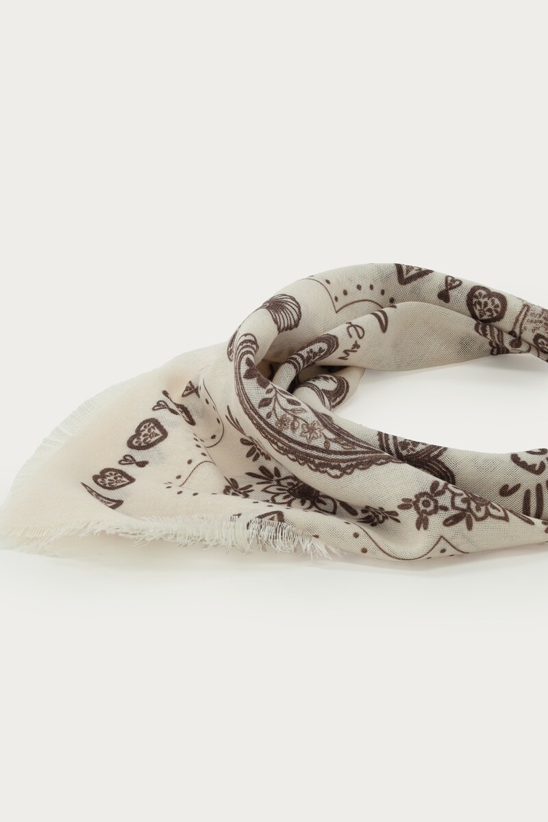 Beige scarf with brown paisley print | My Jewellery
