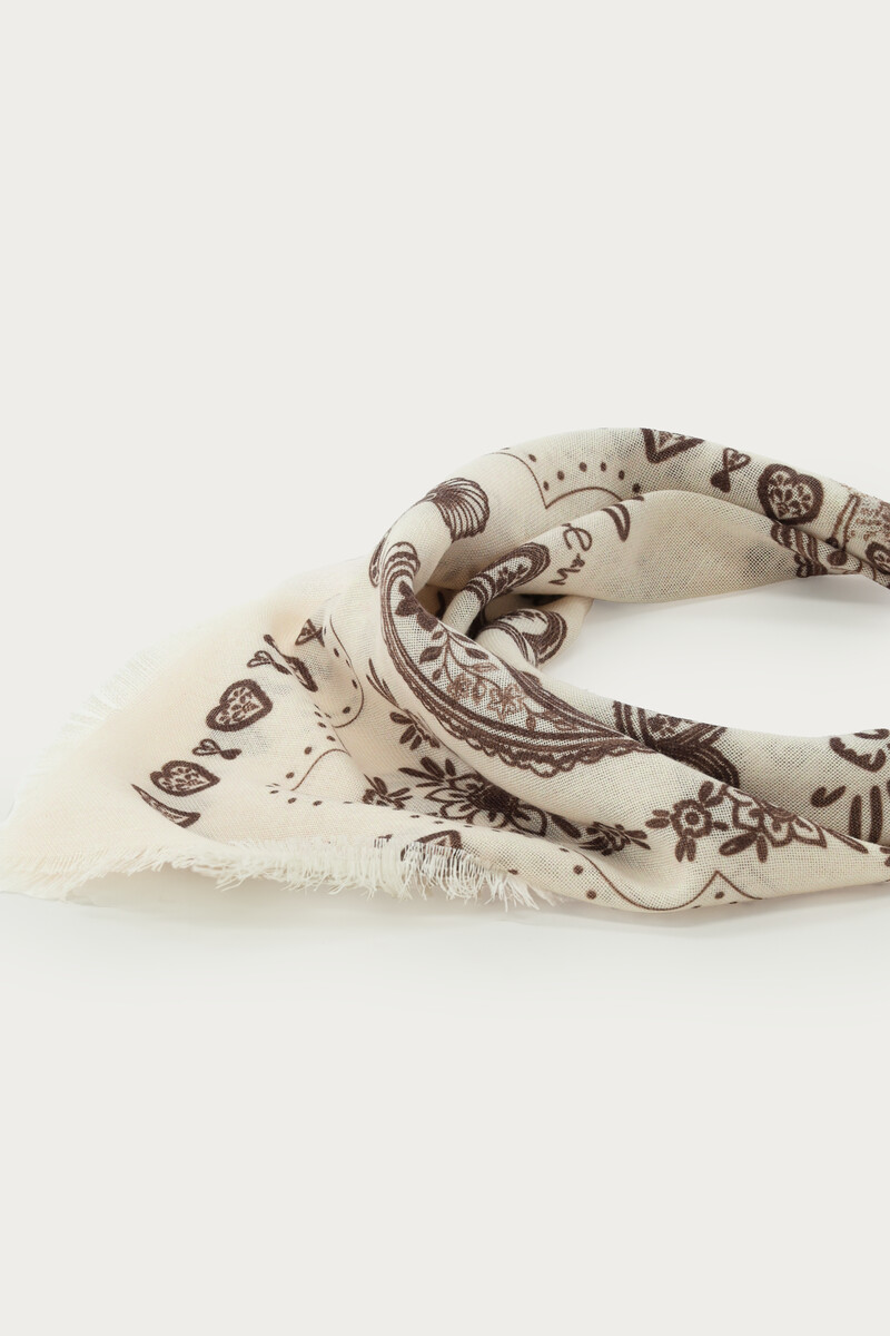 Beige scarf with brown paisley print | My Jewellery