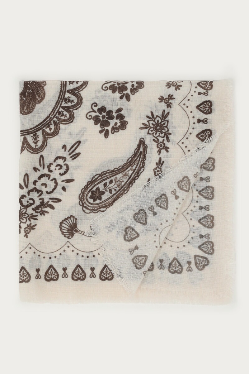 Beige scarf with brown paisley print | My Jewellery