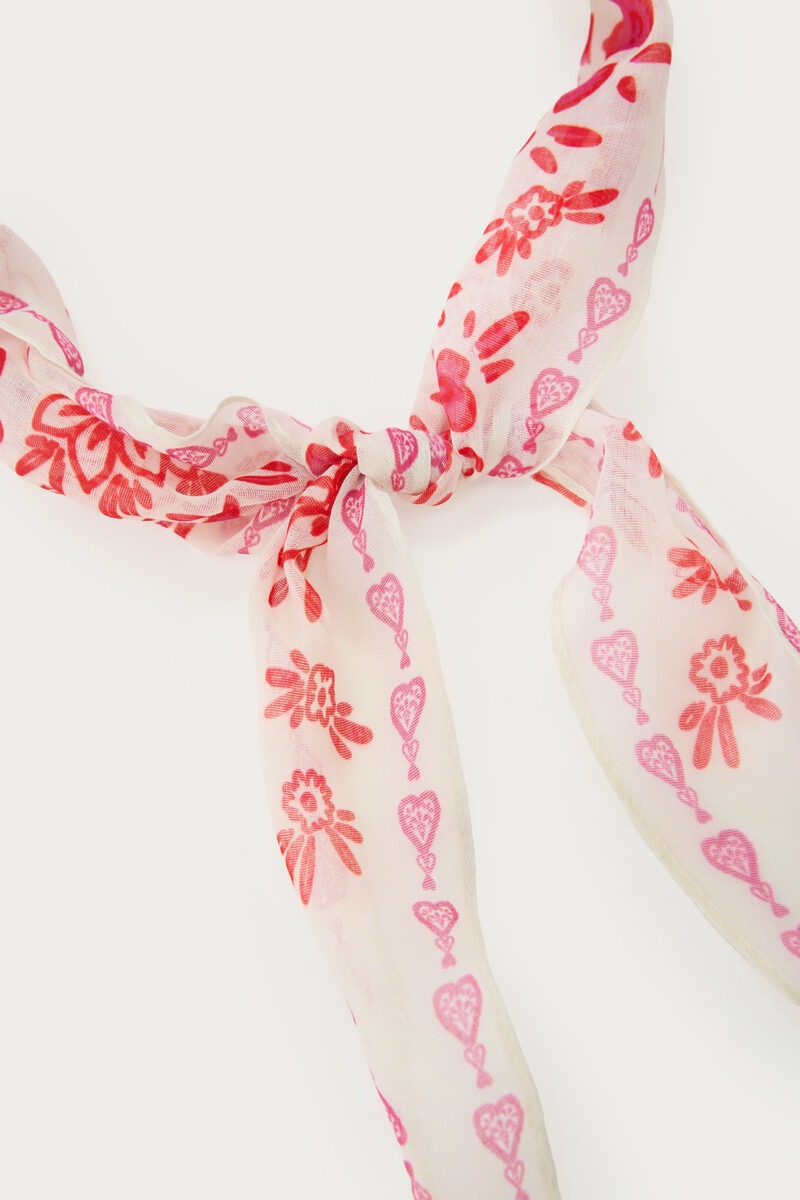 Beige scarf with red pink paisley print | My Jewellery