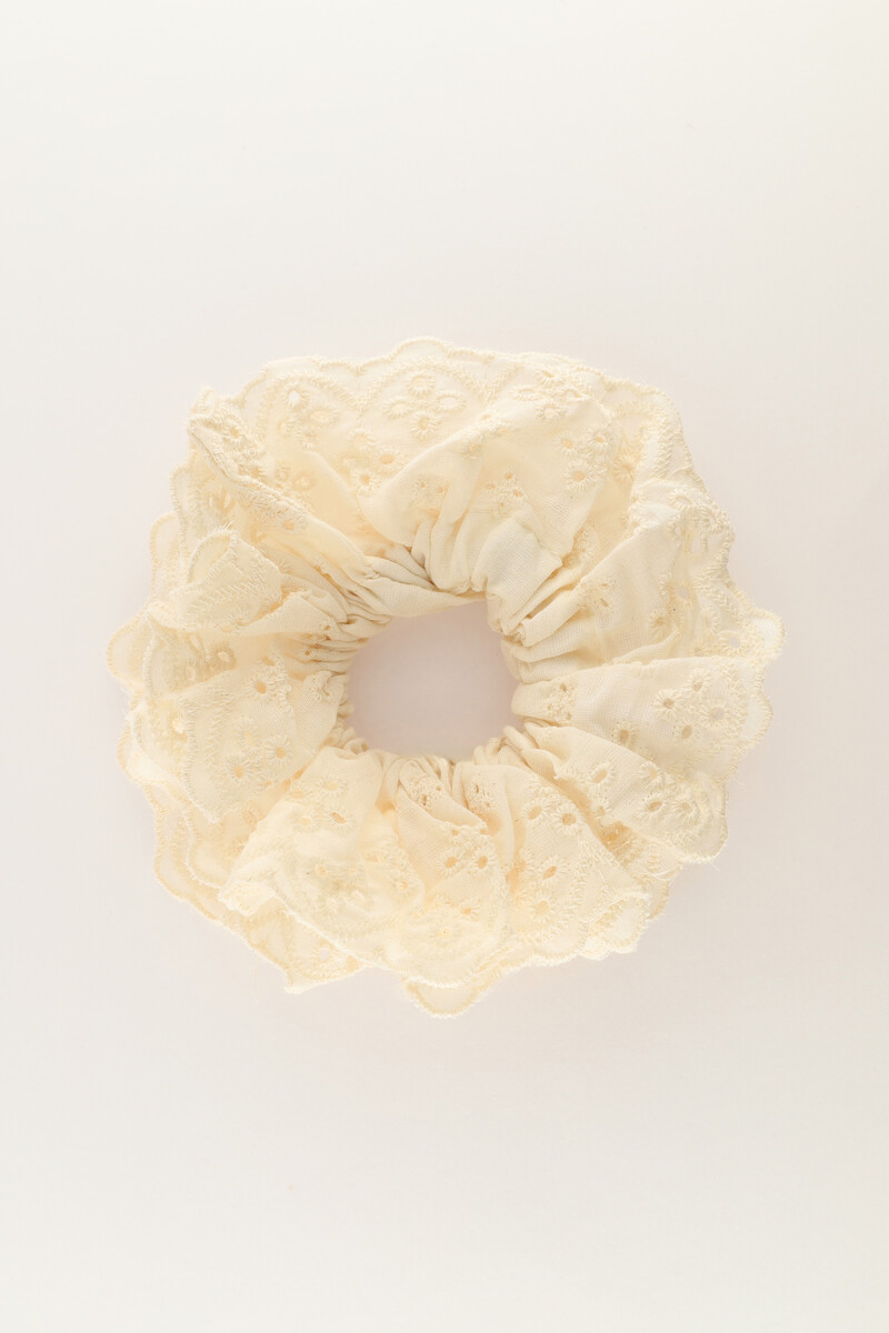 Beige scrunchie with embroidery | My Jewellery