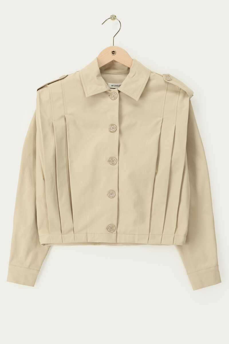 Beige short trench coat with pleats | My Jewellery