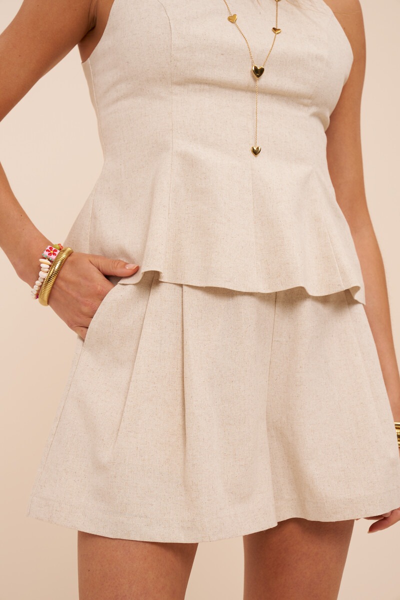 Beige shorts in linen look with elasticated waistband | My Jewellery