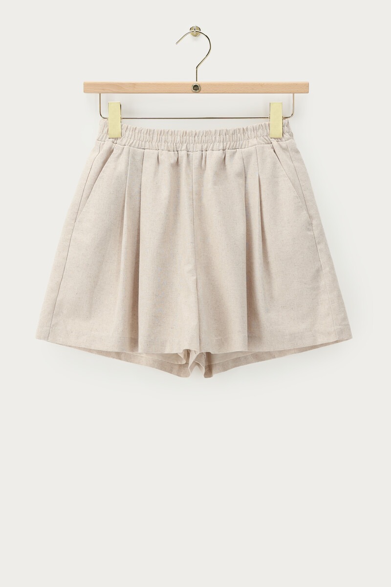Beige shorts in linen look with elasticated waistband | My Jewellery