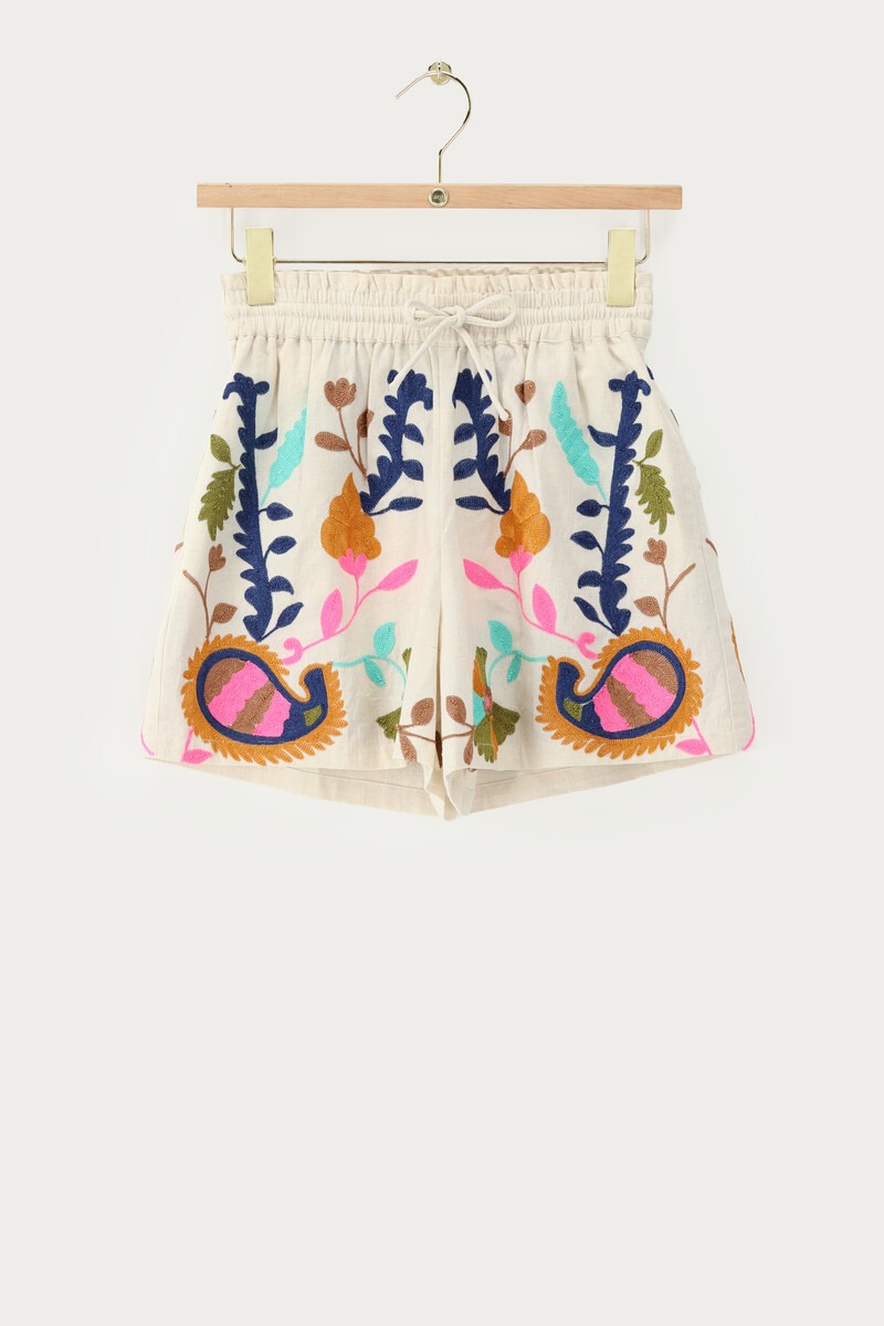 Beige shorts with multicoloured floral embroidery | My Jewellery