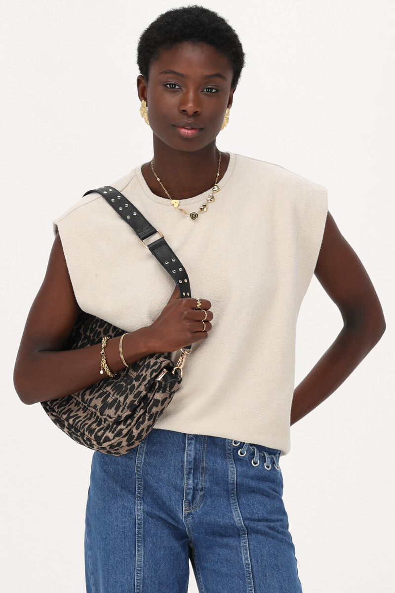 Beige textured sleeveless T-shirt | My Jewellery