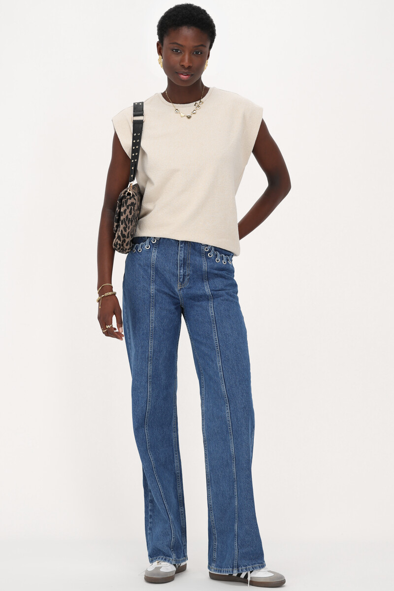 Beige textured sleeveless T-shirt | My Jewellery