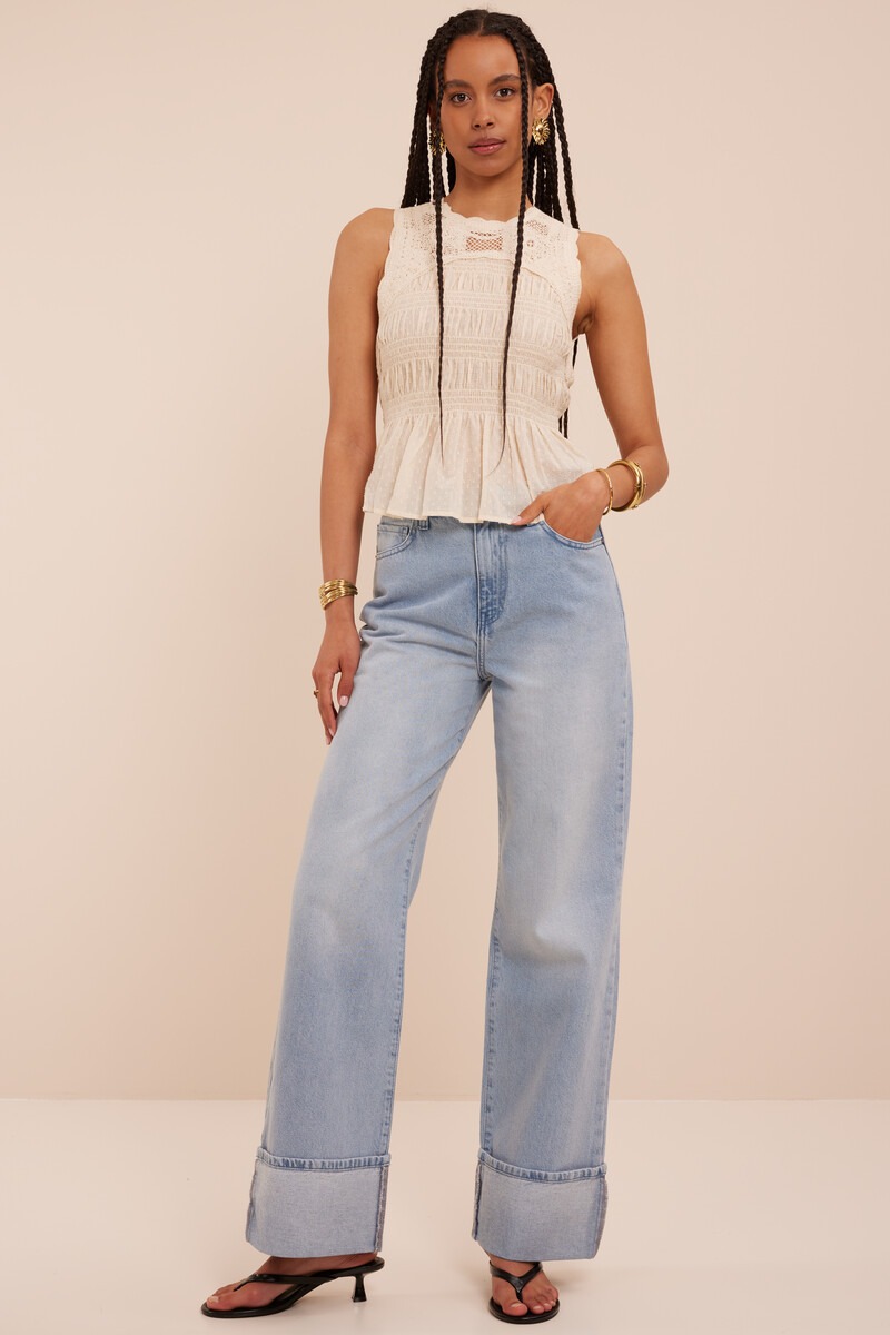 Beige sleeveless top with crochet and open back | My Jewellery