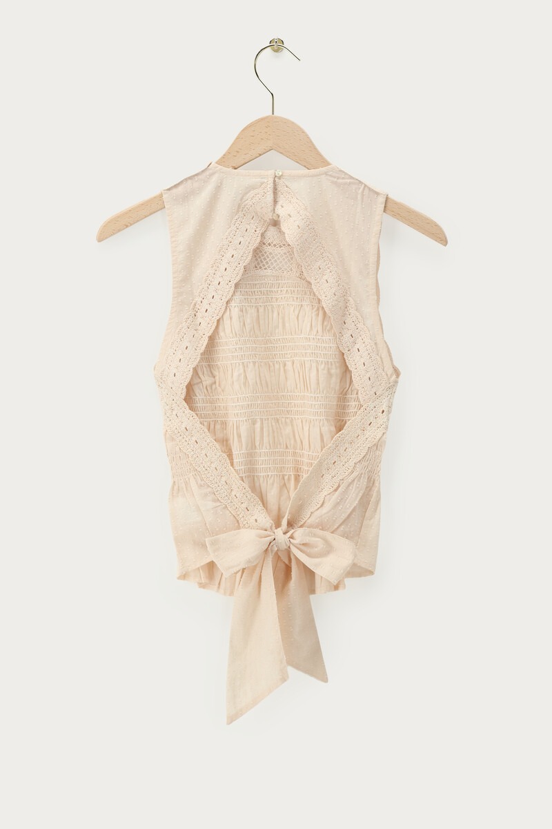 Beige sleeveless top with crochet and open back | My Jewellery