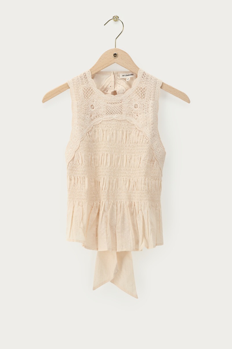 Beige sleeveless top with crochet and open back | My Jewellery