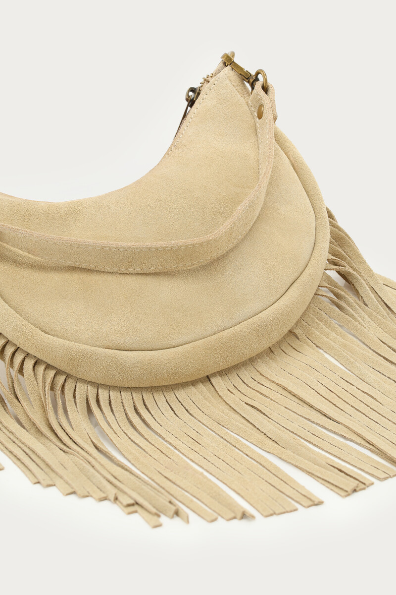Beige suede shoulder bag with fringes | My Jewellery