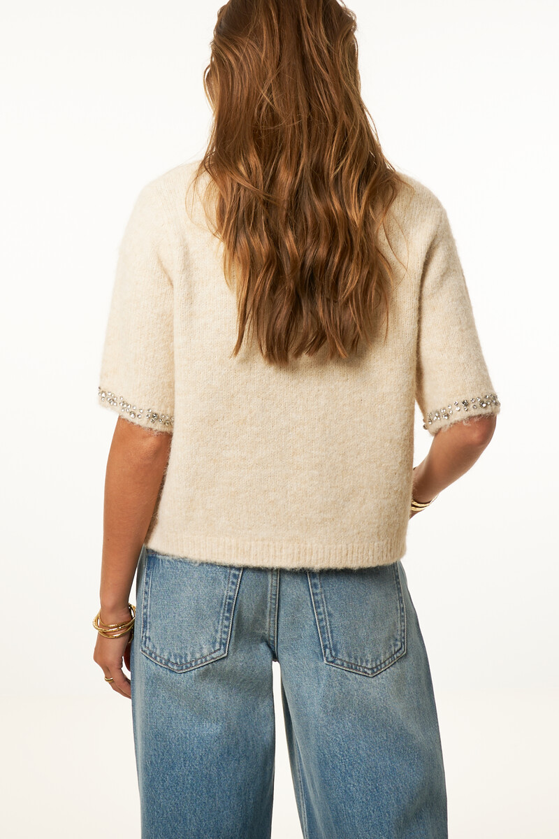 Beige sweater with short sleeves and rhinestones | My Jewellery