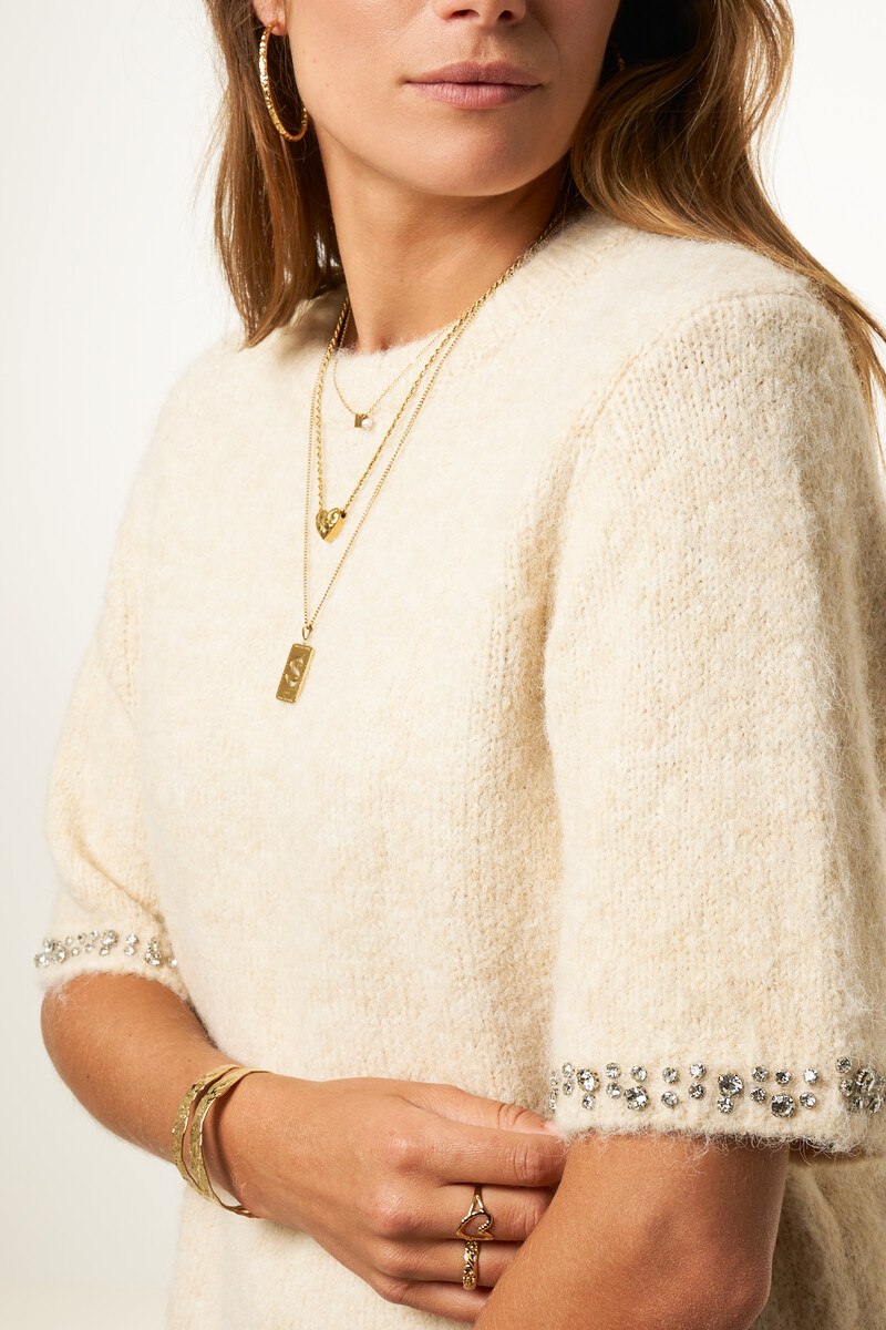 Beige sweater with short sleeves and rhinestones | My Jewellery