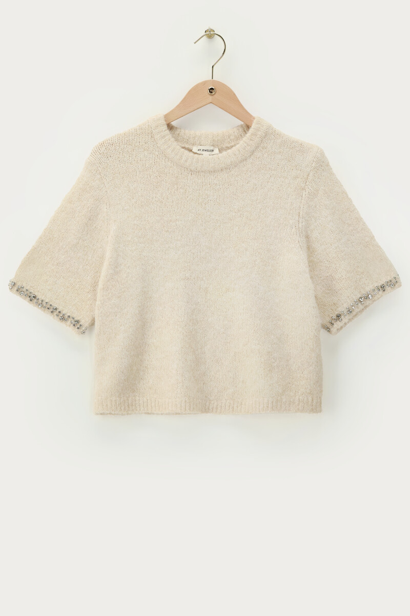 Beige sweater with short sleeves and rhinestones | My Jewellery