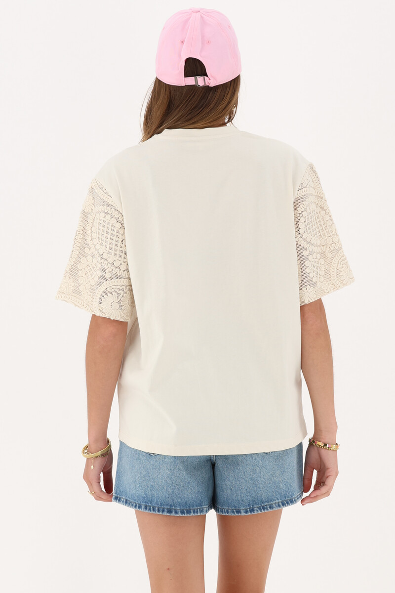 Beige T-shirt with embroidery sleeves | My Jewellery