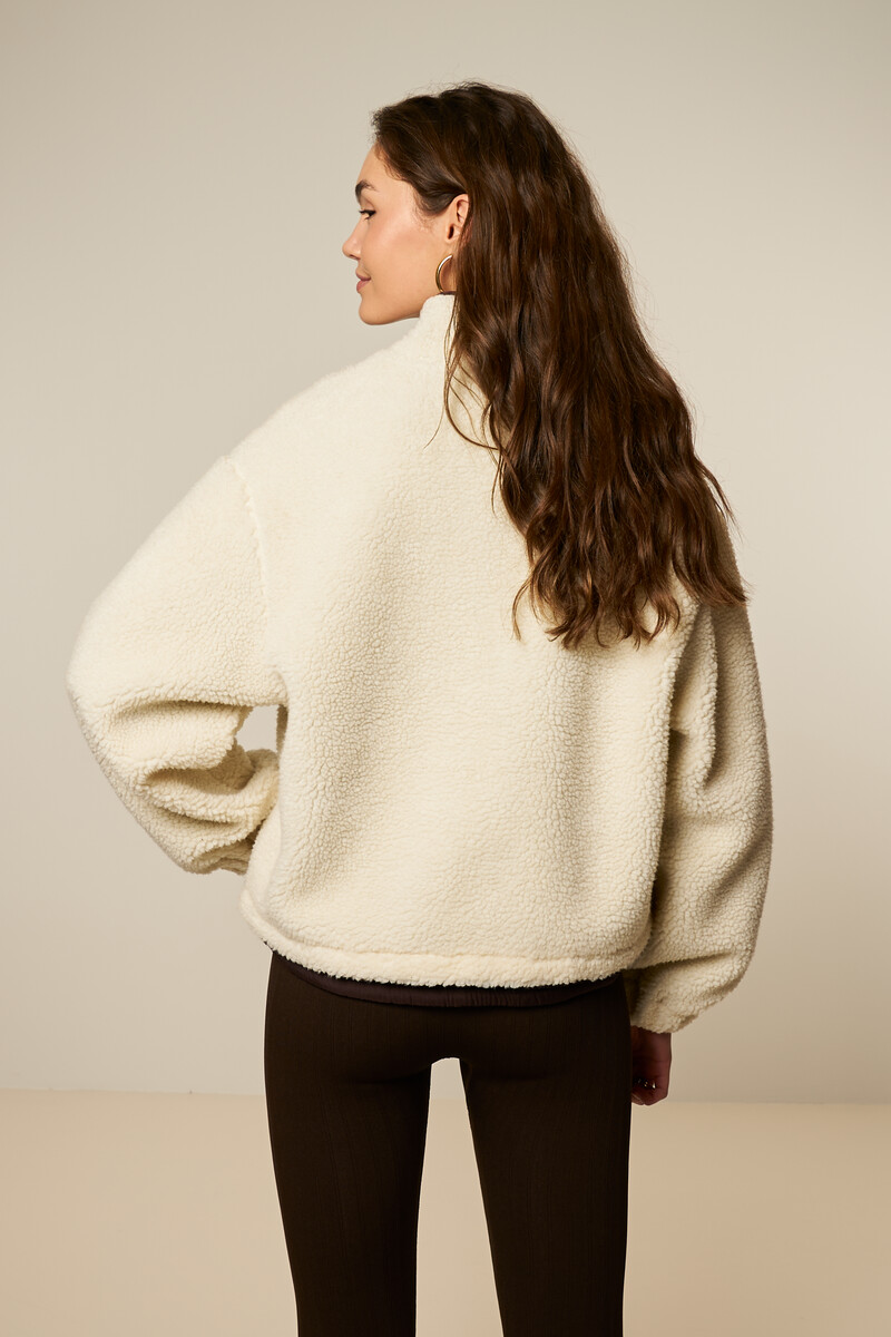 Beige teddy jacket with brown details | My Jewellery