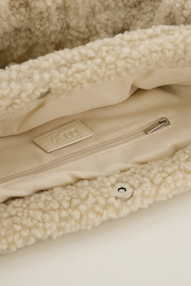 Beige teddy tote bag with ruffle strap | My Jewellery