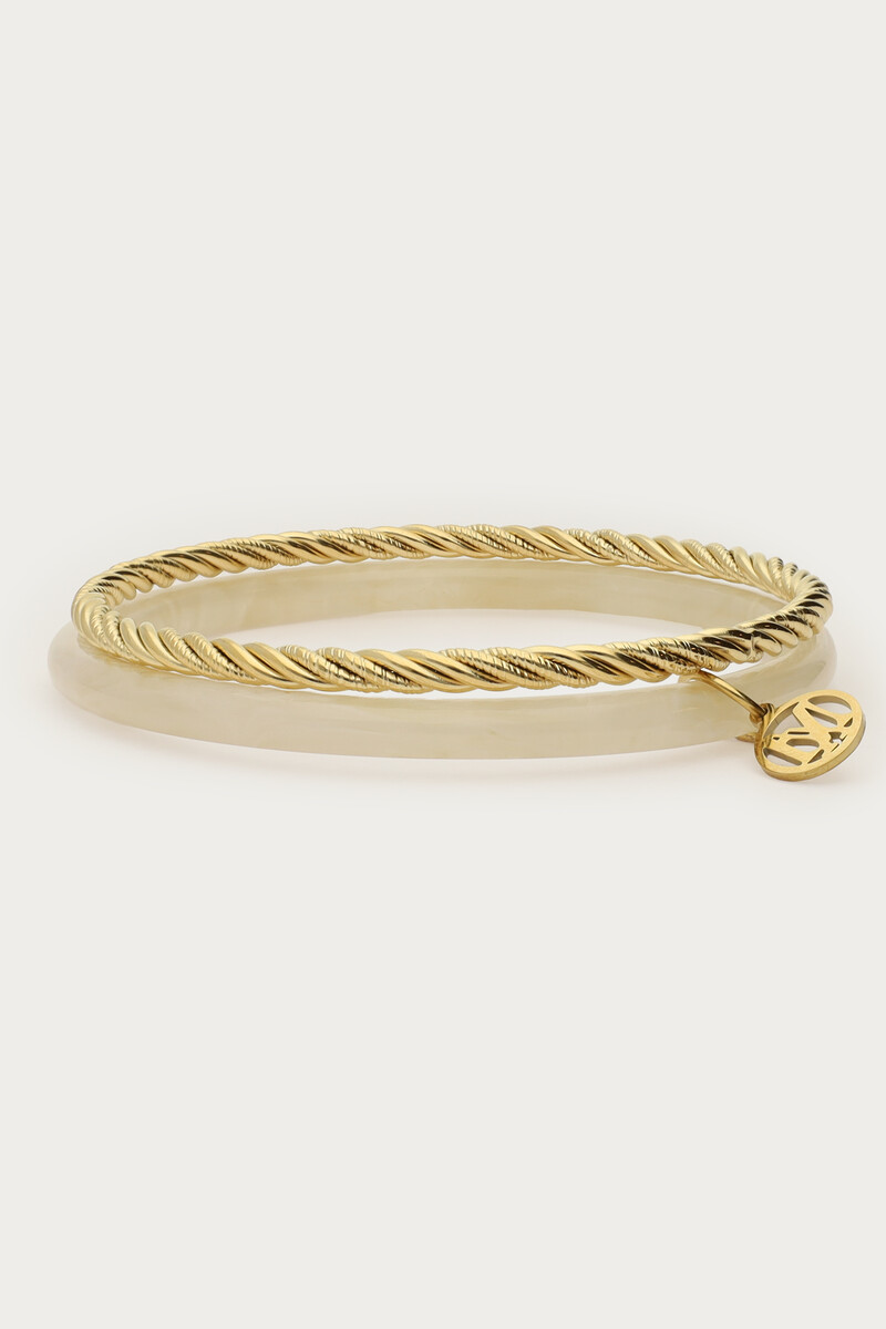 Beige dunne bangle set