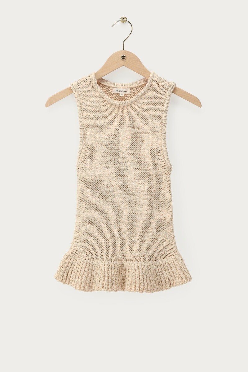 Beige tape-yarn top with peplum | My Jewellery
